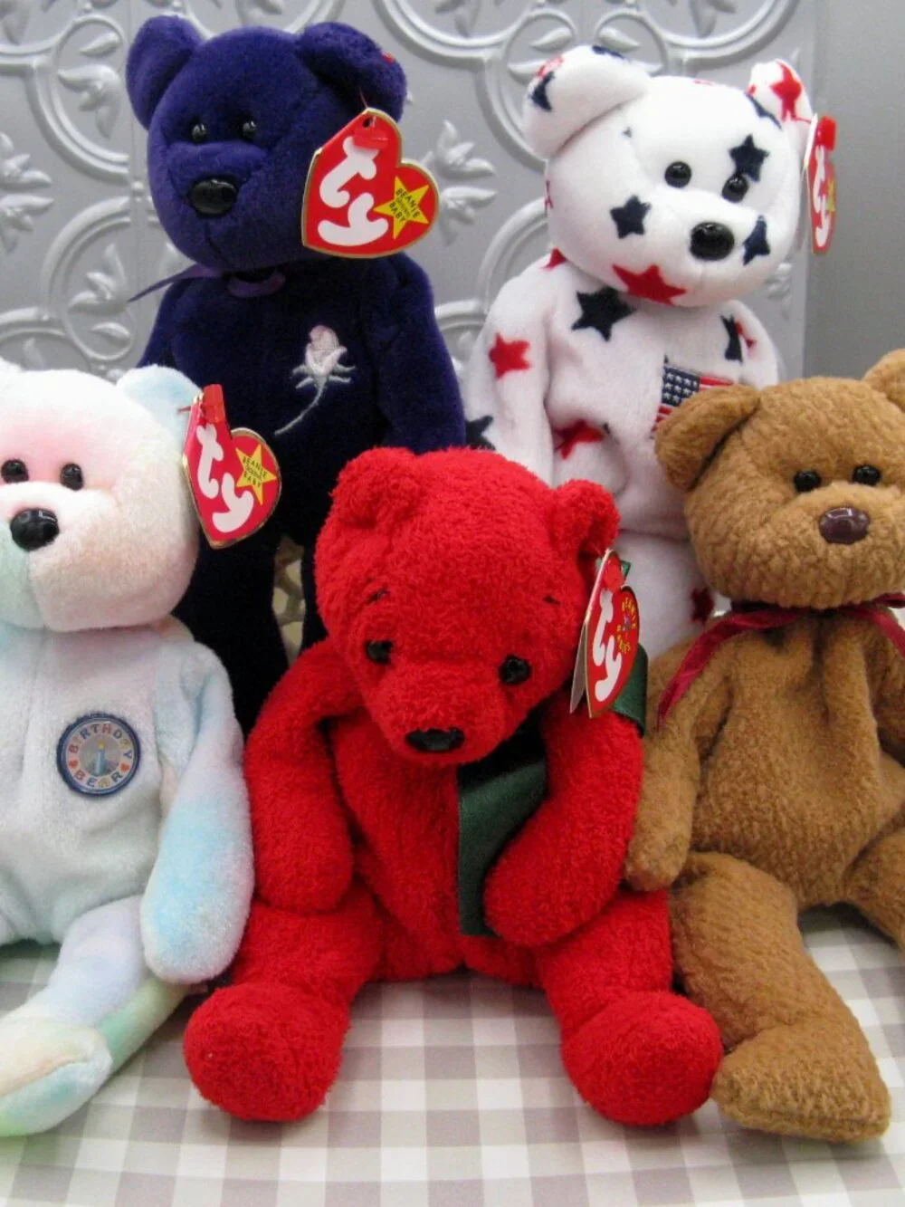 Beanie Baby Lot 5 Vintage Bears Princess Glory BB Bear Curly Mistletoe